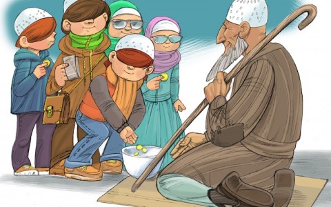 милостыня, ребята, старец, бедняк, старик, садака